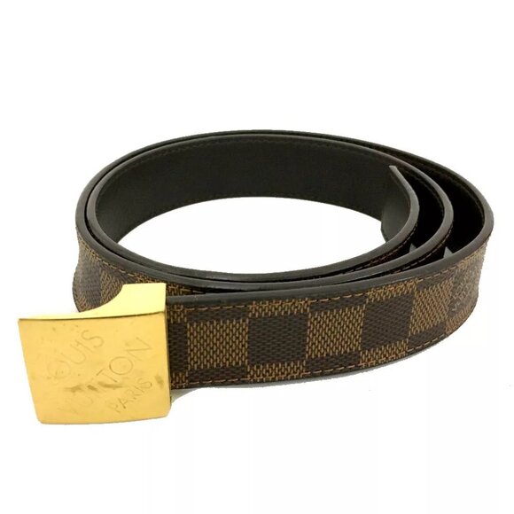 Louis Vuitton Damier Ceinture Carre Brown Leather 85cm Mens Belt/7BC0499 - Picture 1 of 8